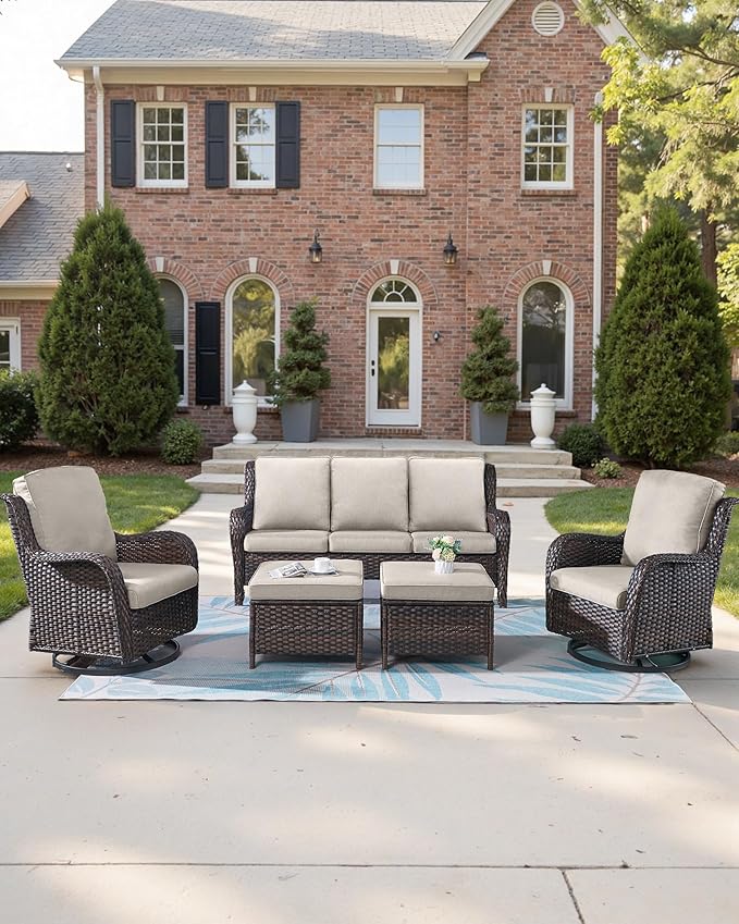22x25/22x24 Outdoor Replacement Cushions - 1 Set High Back Deep Seat Patio Furniture Cushion for Wicker Dining Swivel Rocking Chairs Rattan Loveseat Couch Sectional Sofa - Beige/Classic
