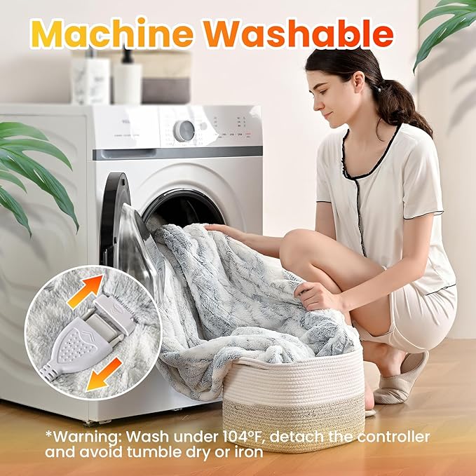 WOOMER Electric Heated Throw Blanket 50"x 60", Reversible Super Cozy Faux Fur&Sherpa, Fast Heating,4 Heating Levels & 4H Auto Off, Machine Washable, Overheat Protection,Gift