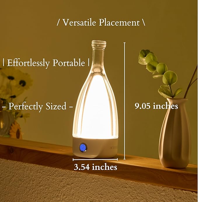 GlassGlo Cordless Rechargeable Battery Operated Touch Button Table Lamp, Stepless Dimming, 3 Color Modes, Modern Patio/Bed/Night Lamp (White)