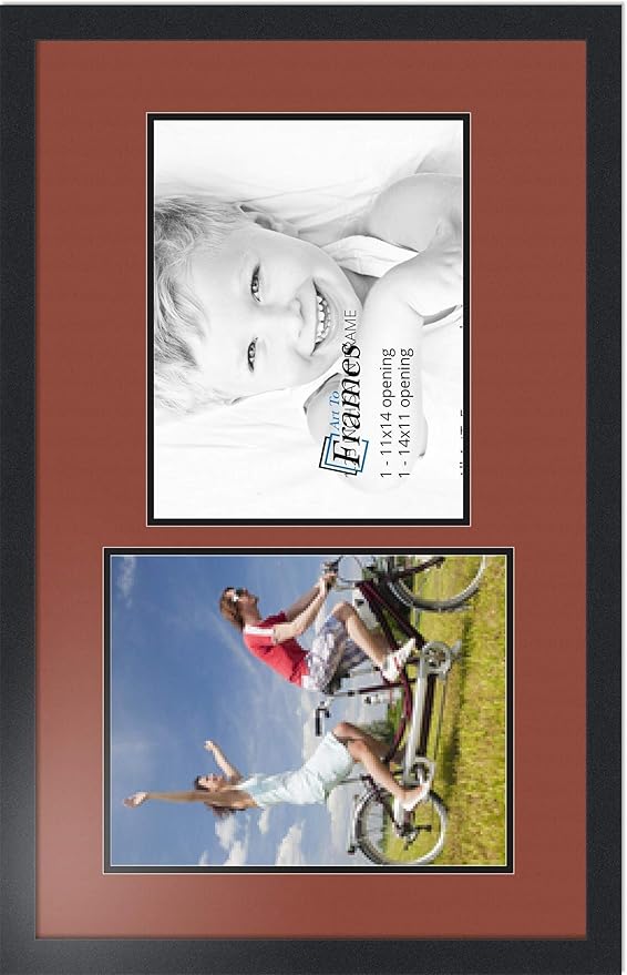 ArtToFrames Collage Photo Frame Double Mat with 2 - 11x14 Openings and Satin Black Frame