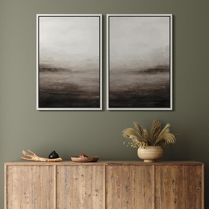 MUDECOR Framed Canvas Print Wall Art Neutral Abstract Modern Minimalist Landscape in Beige and Gray Illustrations Modern Art Decorative Bohemian for Living Room, Bedroom, Office - 24"x36"x2 White