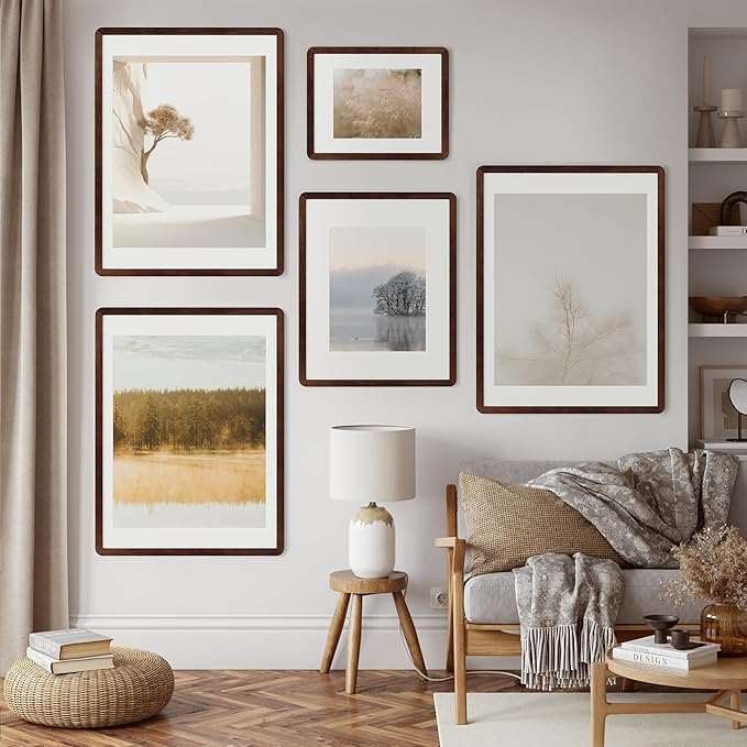 24x30 Frame - Solid Walnut Wood 24''x30'' Poster Frame, 24x30 Puzzle Frame With Mat For 18x24, Tempered Glass and Hanging Hardware Included, Minimalist 24 x 30 Poster Frame Wood, Natural Walnut