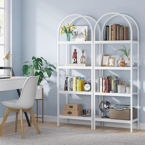 Tribesigns 4-Tier Open Bookshelf, 70.8" Industrial Wood Bookcase Storage Shelves with Metal Frame, Freestanding Display Rack Tall Shelving Unit for Office, Bedroom, Living Room (White, 2PCS)