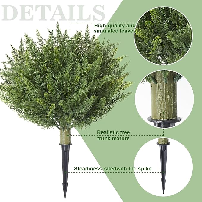 Set of 2 Artificial Cypress Topiary Outdoor Plants with Metal Spike 20", UV Resistant Faux Cedar Shrubs, Fake Shrubs Plants for Front Porch,Garden, Yard, Porch, Patio Decor