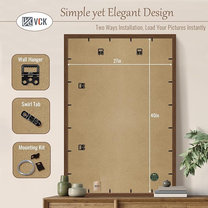 VCK 27x40 Brown Poster Frame 5 Pack, Wood Picture Frame with Exclusive Wood Grain, Wall Hanging