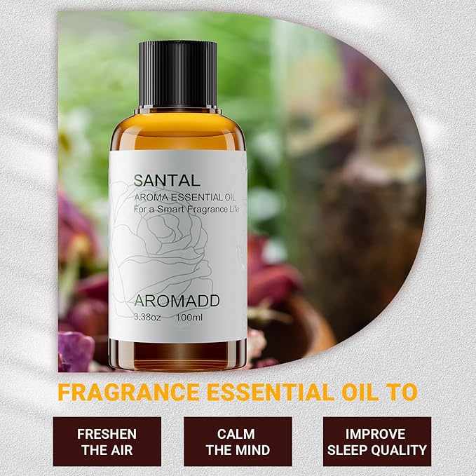 Hotel Scents Diffuser Oil Santal, Luxury Essential Oils for Waterless Diffuser, Aromatherapy Hotel Diffuser Oil for Home & Office, Long-Lasting Air Freshener - 3.38 fl oz (100 mL)