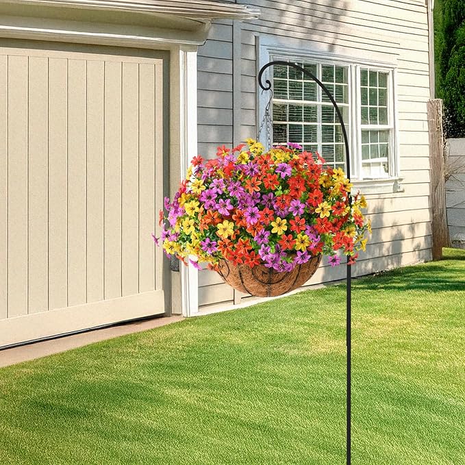 INQCMY Artificial Fake Hanging Plants Flowers Basket for Summer Outdoor Decoration, Faux Silk UV Resistant Colorful Daisy Eucalyptus for Outside Garden Porch Home Patio Balcony Yard