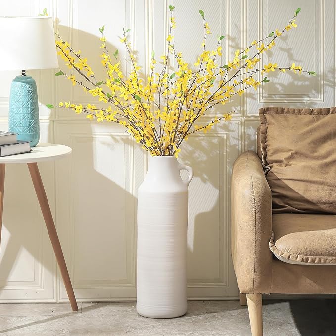 Mitt&Ditt Tall Floor Vase with Handles, 22.8 inch Large Flower Vase, Boho Decorative Pampas Grass Vases, Modern Ceramic Vase for Home Decor, Living Room, Table (White)