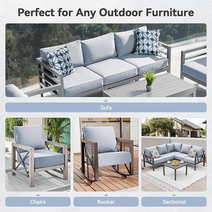 Luxury 6" Outdoor Cushions for Patio Furniture, 24x24x6 Thick Seat Cushion Set of 3, Fade Resistant Couch Chair Replacement Cushions High Density Wicker Chair Cushion w/Removable Cover Baby Blue