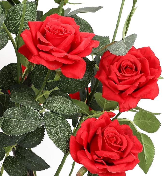 Romantic season 2Pack Artificial Rose Flower Trees, 42Inch Red Faux Rose Tree with Green Leaves for Living Room Office Home Outdoor Indoor Decor