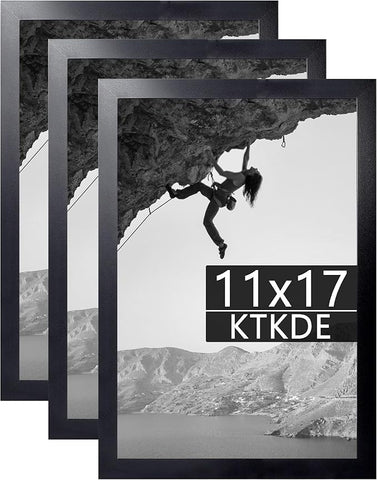 KTKDE 11x17 Picture Frame Black Woodgrain 3 Pack, Shatter Resistant Glass, Rectangle Photo Frame for Photos,Studio Gallery Wall Hanging Posters & Art Prints