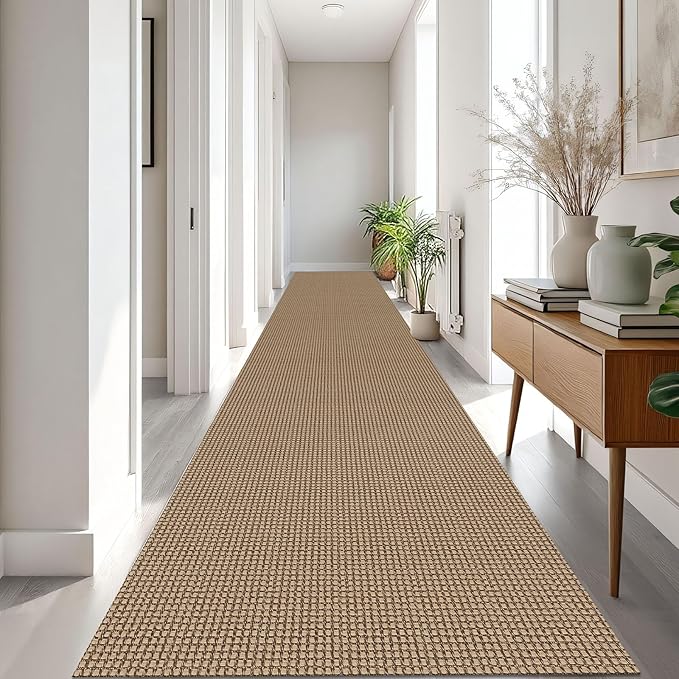 IOHOUZE Washable Exrea Long Hallway Runner Rug 3x18 Non Slip Rubber Backed Kitchen Runner Entryway Runner Indoor, Woven Rugs Floor Carpet for Kitchen Hall Entryway Stair, Orange/Tan/Brown