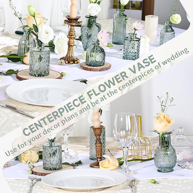 Mini Bud Vases As Wedding Centerpieces for Tables,Clear Bud Vases for Flowers,Small Flower Vases Suitable for Birthday Party,Anniversary,Wedding Reception,Baby Shower (Green, 24PCS)