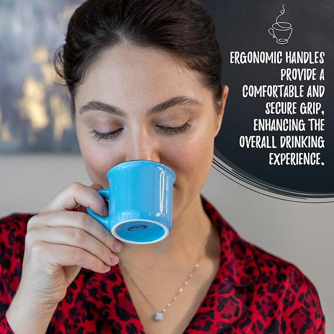 Bacimi® Mini Ceramic Espresso Mugs (Set of 6 / 3oz / 90ML) - Small Drinking Cups with Handle - Dishwasher & Microwave Safe - Modern Mugs for Coffee, Tea, Cocoa, Milk & Latte