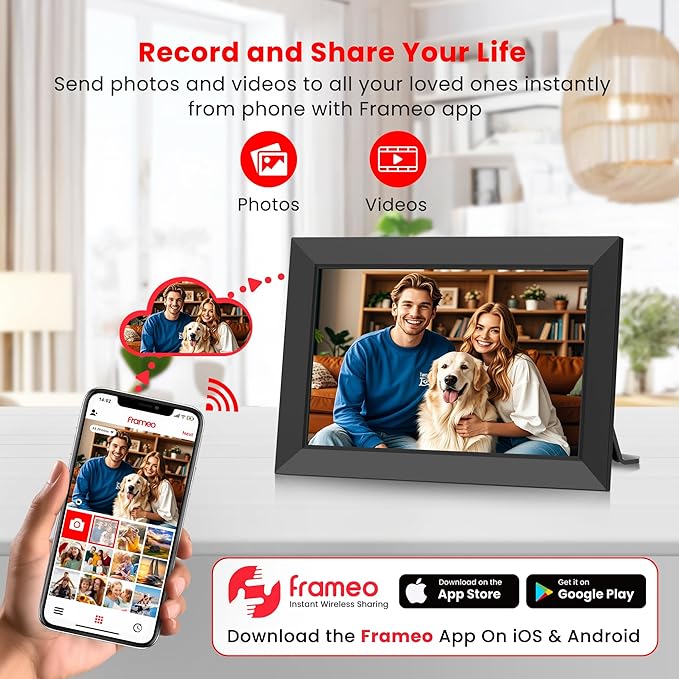 Frameo 10.1 Inch Digital Picture Frame, Smart WiFi Electronic Photo Frame with HD IPS Touch Screen Slideshow Display 32GB Memory Auto-Rotate Wall Mount, Share Photos/Videos from Phone by Frameo App