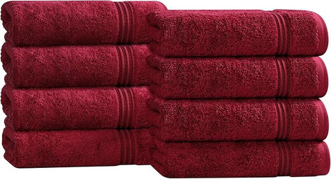 Superior Egyptian Cotton Bath Towel Set, Towels For Home Bathroom, Master, Guest Bath, Decor Essentials, Quick Dry, Absorbent, Large Body Towels, Spa, Hotel, Resort, Adult, Kids, Set of 8, Burgundy