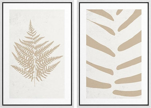 SIGNWIN Framed Canvas Print Wall Art Set Tan White Forest Plant Silhouettes Nature Wilderness Illustrations Modern Art Rustic Closeup Minimal for Living Room, Bedroom, Office - 24"x36"x2 White