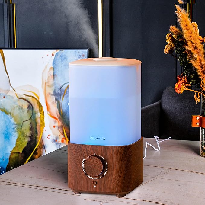 BlueHills Premium 2300 ML XL Large Essential Oil Diffuser Humidifier Combo for Large Room Home Huge Coverage Area 2 Liter Capacity Huge Diffuser with Décor LED Lights Square Dark Wood Grain - L003