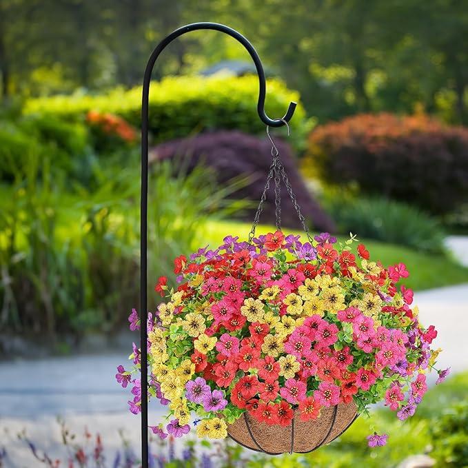 Artificial Flowers Hanging Plants in Basket,Artificial Hanging Flowers for Outdoor Indoor Decor,UV Resistant Hanging Baskets with Fake Flowers for Patio Garden Porch Deck Decoration