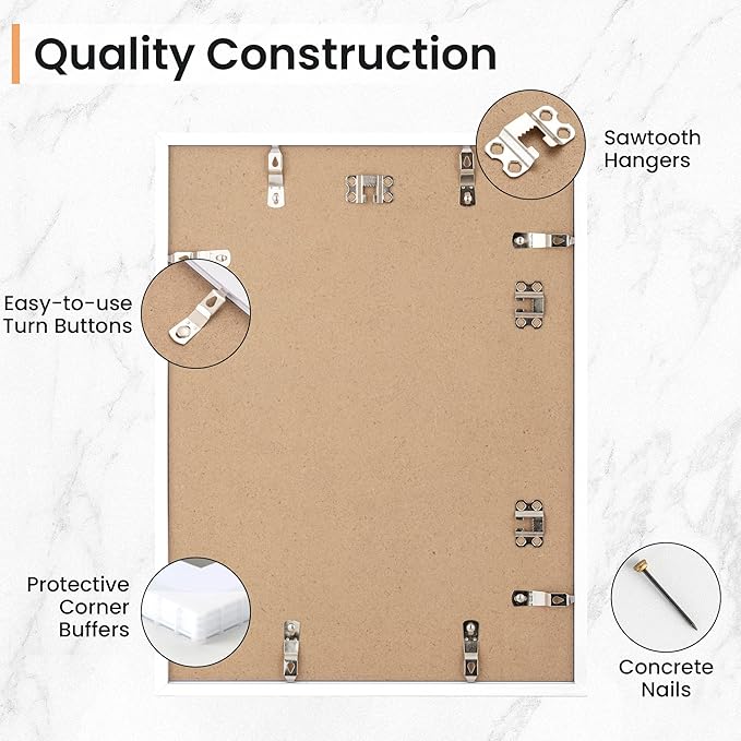 12x16 inch Picture Frame, 12x16 Photo Frames with 8.5x11 Removable Mat - High Definition Plexiglass - Vertical and Horizontal Display - Wall Hanging Frame - White, 5 Pack