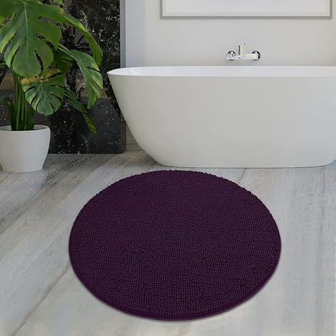 MAYSHINE Round Area Rug Set for Bathroom | Soft Plush Chenille Bath Mat, Water Absorbent Non-Slip Bathroom Rug | Washable Shag Carpet for Shower, Bedroom, or Home Décor | 36"x36" (Round) | Plum
