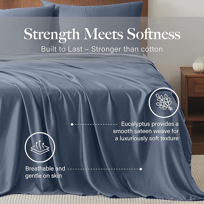 Modern Threads 100% Tencel Lyocell 4-Piece Sheet Set, 400 Thread Count Luxury Bedding, Blue, King