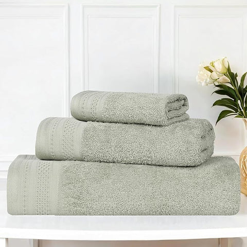 Superior Honeycomb Cotton Medium Weight Towels, for Guest Bath, Master Bathroom, Shower, Quick Dry, Adults, Home Essentials, Textured Waffle Border, Assorted Towel Set, 3 Piece Towel Set, Sage