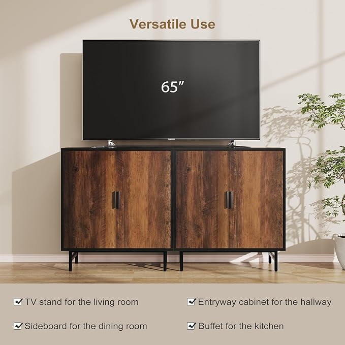 Sideboard Buffet Cabinet with Storage, Kitchen Storage Cabinet with Adjustable Shelf, 2-Door TV Console Table Accent Cabinet for Living Dining Room, Entryway, Hallway, Credenza, Coffee Liquor Bar