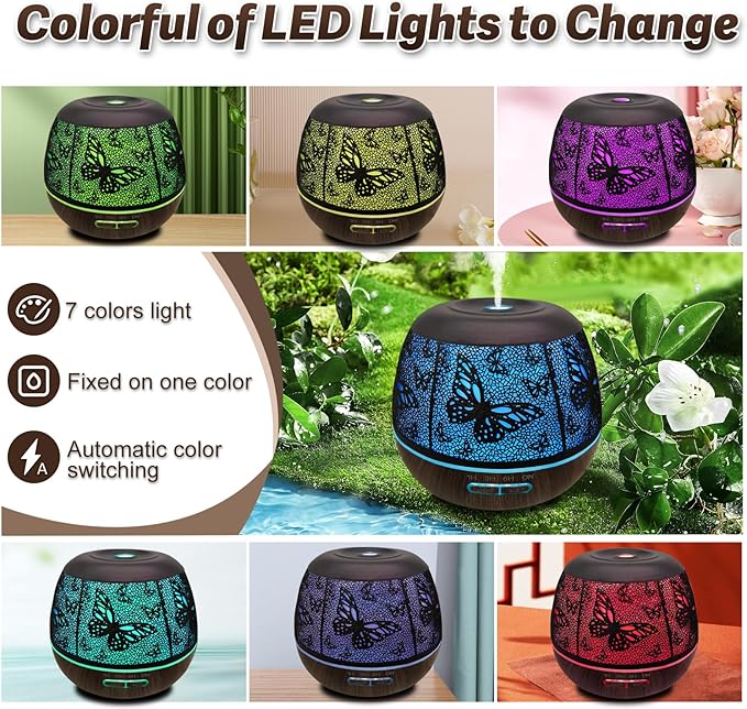 Diffusers for Essential Oils Large Room 400ml,Essential Oil Diffuser for Home with R/C,Cool Mist Humidifiers for Bedroom,7 Colors Changed & 3 Mist Mode Waterless Auto Off for Decor Butterfly