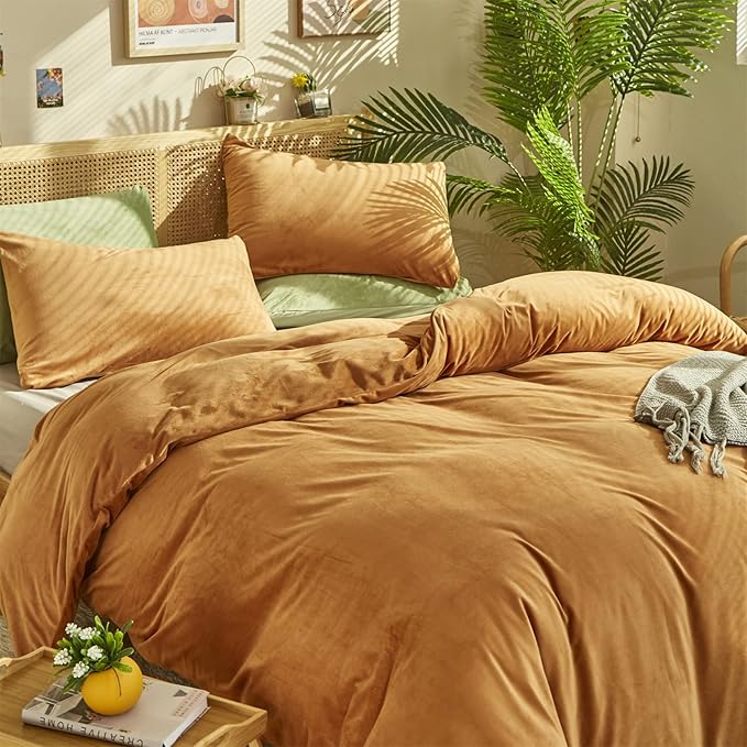 Pureant Pumpkin Comforter Set Full Burnt Orange Velvet Bedding Comforters Women Girls Solid Terracotta Aesthetic Flannel Quilts Soft Warm Light Caramel Plush Blanket Sherpa Luxury Shaggy Cinnamon Bed