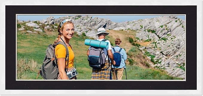 13x39 Frame with Mat - White 16x42 Frame Wood Made to Display Print or Poster Measuring 13 x 39 Inches with Black Photo Mat