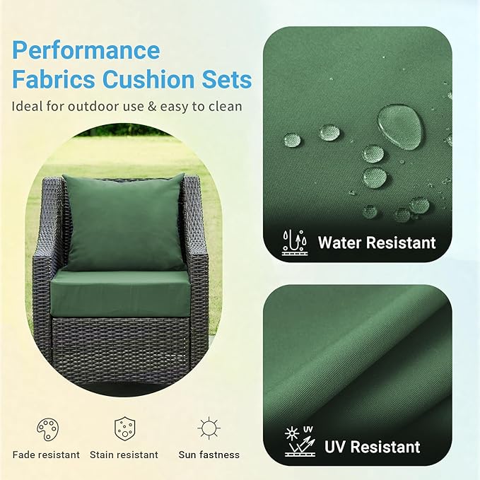 Outdoor Cushions for Patio Furniture,Outdoor Seat Cushion Set 24 x 24 x 5.75 Inch,Waterproof & Fade Resistant Outdoor Chair Cushions,Deep Patio Chair Cushion with Removable Cover,Forest Green
