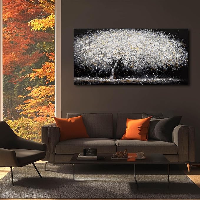 NBAODAN Canvas Wall Art Decor Black and White Wall Art Tree and Flowers Pictures for Living Room Landscape Artwork Nature Canvas Prints for Bedroom Office 24x48 Inch
