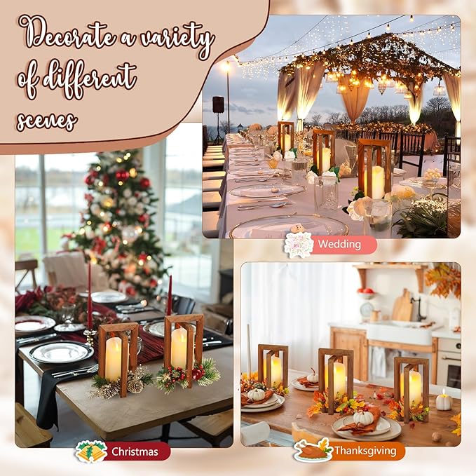 OurWarm 10Pcs Wedding Centerpieces for Tables, Foldable Centerpiece Table Decorations Center Pieces Decoration for Table, Rustic Wood Lantern Centerpieces for Tables Wedding Party Table Decor (Brown)