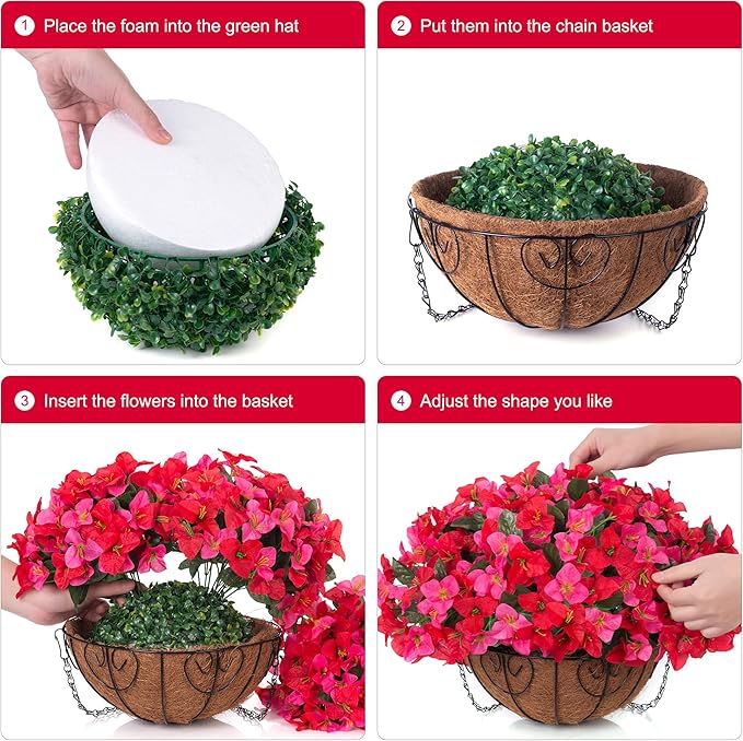 Artificial Fake Hanging Flower Plants Basket for Outdoors Decoration, Faux Silk Bougainvillea Flowers in Planter Look Real UV Resistant Faux Flower for Outside Porch Patio Garden Home Decor