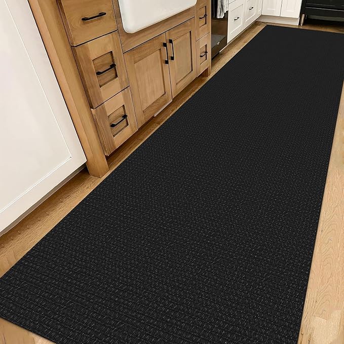 IOHOUZE Washable Exrea Long Hallway Runner Rug 3x14 Non Slip Rubber Backed Kitchen Runner Entryway Runner Indoor, Woven Rugs Floor Carpet for Kitchen Hall Entryway Stair,Black/Grey
