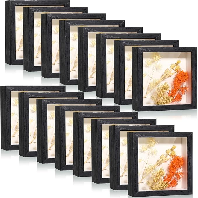 Ripeng 16 Pack Shadow Box Frame Display Case Picture Frame for Wedding Bouquet, Back to School Crafts, Memorial Photos, Ticket, Teacher, Medal, DIY Wall or Tabletop Gift Decor(5 x 5 Inch,Black)