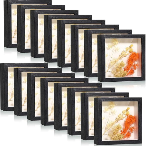 Ripeng 16 Pack Shadow Box Frame Display Case Picture Frame for Wedding Bouquet, Back to School Crafts, Memorial Photos, Ticket, Teacher, Medal, DIY Wall or Tabletop Gift Decor(5 x 5 Inch,Black)