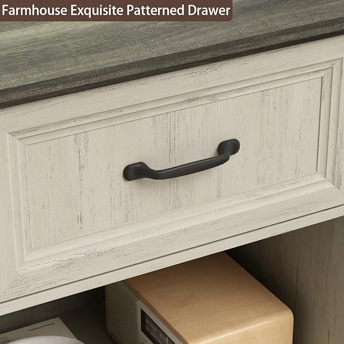 CARPETNAL 20" Farmhouse Nightstand, End Table with Large Drawers & Open Storage, Side Table, Bedside Cabinet for Bedroom, Living Room, White