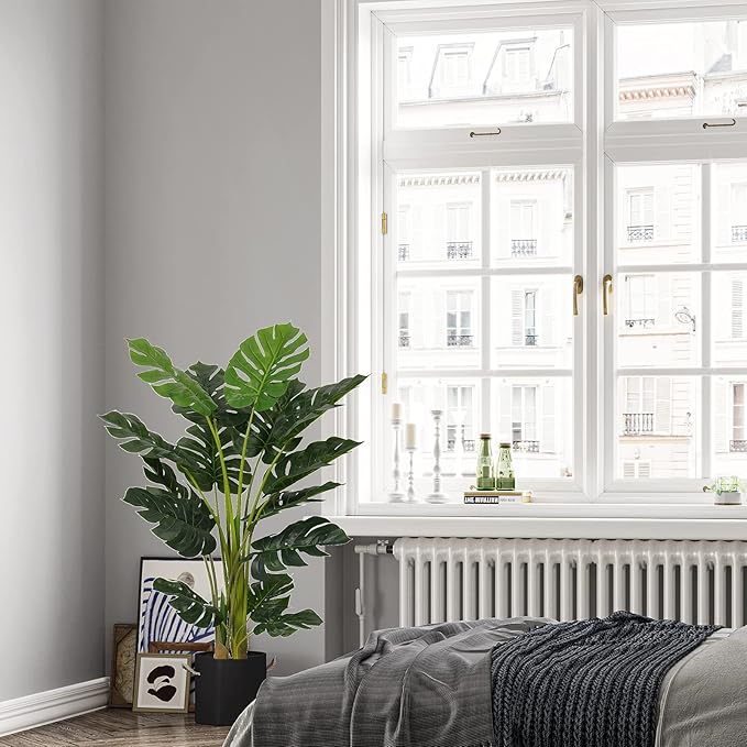 VIAGDO Artificial Monstera Deliciosa Plant 4ft Tall 15 Decorative Split Leaves Faux Swiss Cheese Fake Tropical Palm Tree for Home Office Room Store Garden Floor Decor,2pack