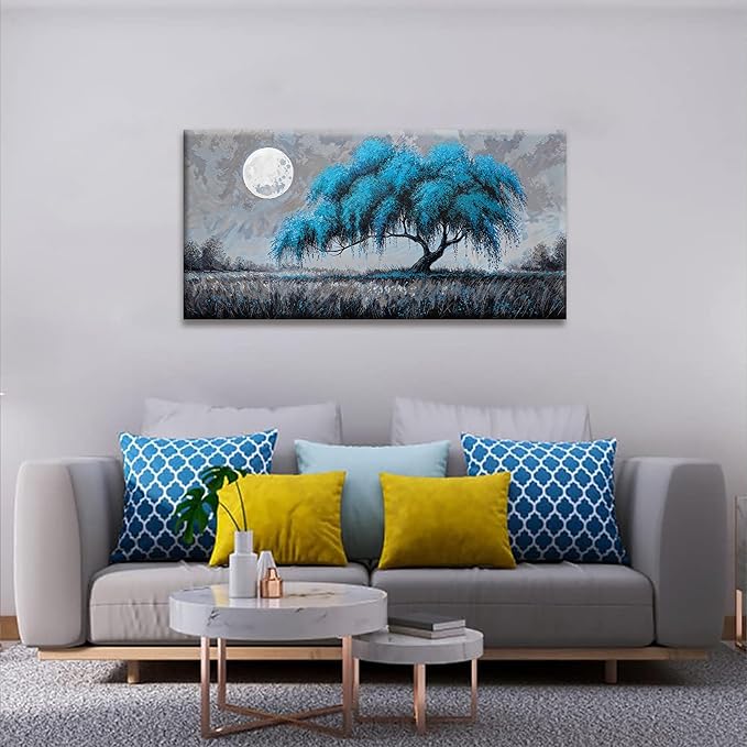 Modern Tree Of Life Wall Art Decor Canvas Art Wall Decor Artwork Blue Wall Art For Living Room Bedroom Kitchen Office Bathroom Ready To Hang Canvas Prints 20x40 Inch