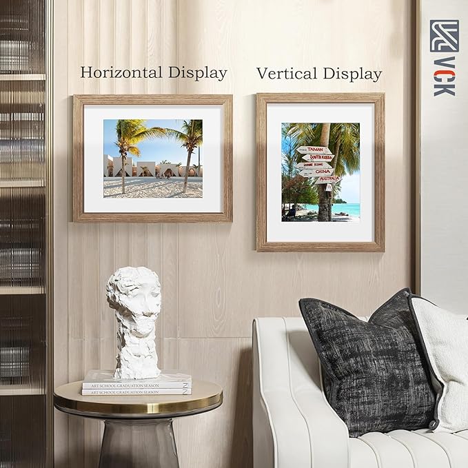 VCK 11x14 Picture Frame 5 Pack - Walnut, High-End Wood Poster Frames with Tempered Glass, Display 8x10 Photo with Mat or 11x14 without Mat, Art Gallery-Quality, Wall Hanging, Walnut