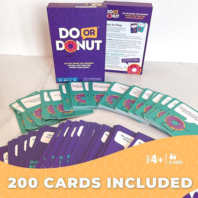 Do or Donut Card Game – Exciting Family & Couples Game Night Challenge, Fun Game for Family Gatherings, Parties, Classrooms, Kids & Adults – 3-8 Players, Ages 8+, 30 Mins of Laughter & Entertainment!