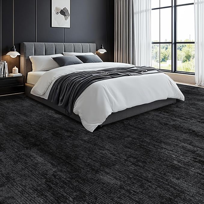 Washable Rug 10x12 Area Rugs for Living Room - Stain Resistant Non-Slip Backing Boho Rug for Bedroom,Durable & Ultra-Thin Vintage Large Area Rug(10x12,Black)