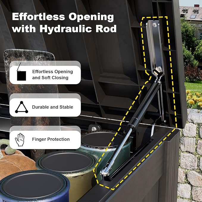 ROJIK 150 Gallon Outdoor Storage Box Waterproof-Patio Furniture Resin Deck Box, Garden Tools, Cushions, Pool Accessories Storage Bench with Lockable Lid and Side Handles (Black, 150 Gal)