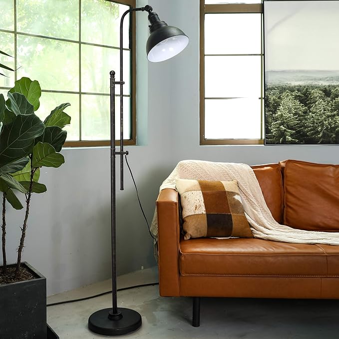 VONLUCE Floor Lamp for Living Room, 65'' Tall Industrial Floor Lamp, Adjustable Height & Head Vintage Metal Standing Reading Pole Lamp for Bedroom, Office, Farmhouse