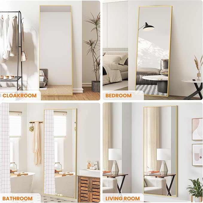 Full Length Mirror, Gold Standing Mirror, 70"x24" Full Body Mirror with Standing, Free Standing, Wall Mirror with Aluminum Alloy Frame, Large Floor Mirror for Bedroom Living Room Dressing Room