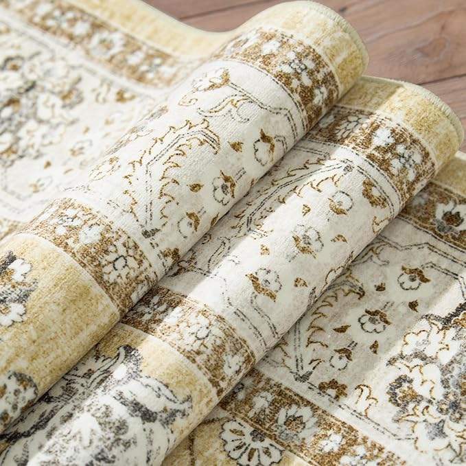 jinchan Area Rug 2x3 Washable Vintage Floral Rug Indoor Entryway Non-Slip Door Mats Soft Carpet for Living Room Bedroom Bathroom Home Office Taupe
