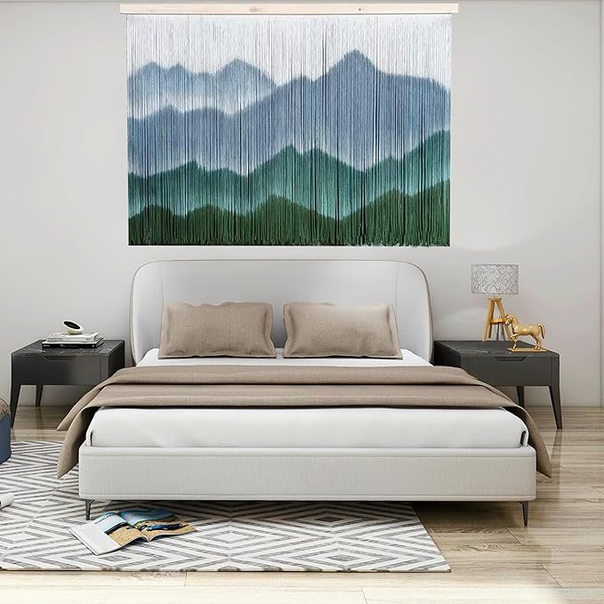 laddawan Extra Large Boho Wall Decor For Bedroom Macrame Wall Hanging Dip-Dyed Tapestry Modern Wooden Home Wall Art For Living room (Green2)