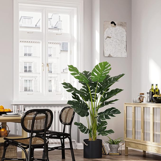 VIAGDO Artificial [Monstera] Deliciosa [Plant] 4ft Tall 15 Decorative Split Leaves, Faux Swiss Cheese [Plant] Fake Tropical [Monstera] Palm Tree for Home Office Room Store Garden Floor Decor